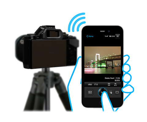 Olympus OM-D E-M1 y smartphone