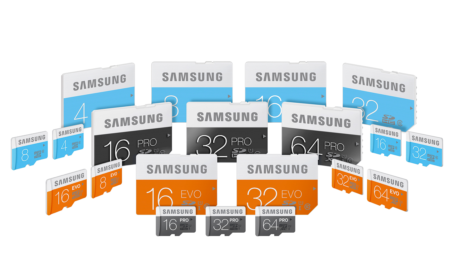 Familia de tarjetas digitales Samsung PRO, EVO y Standard