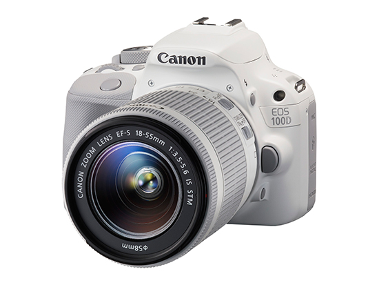 Canon EOS 100D white, vista fronto-lateral