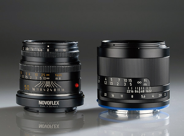 Leica Summicron-M 50 mm f/2 y Zeiss Loxia Planar T* 50 mm f/2, el primero con adaptador.